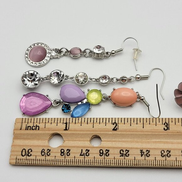 Silver Tone Colorful And Clear Crystal Pierced Earrings LOT Of 6 Pairs VTG.-MOD - Picture 9 of 11